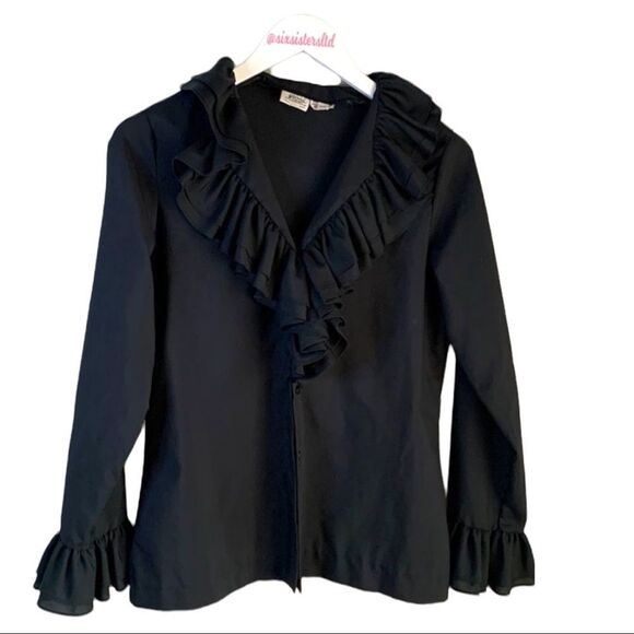Jami Originals black ruffled collar blouse ruffles at sleeves too size 10 - Picture 1 of 13